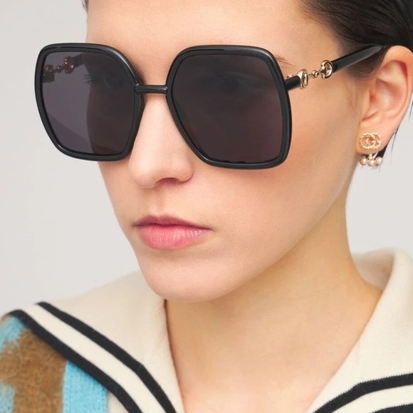 NEW GUCCI GG0890S 001 BLACK SQUARE GUCCI SUNGLASSES - Picture 1 of 13